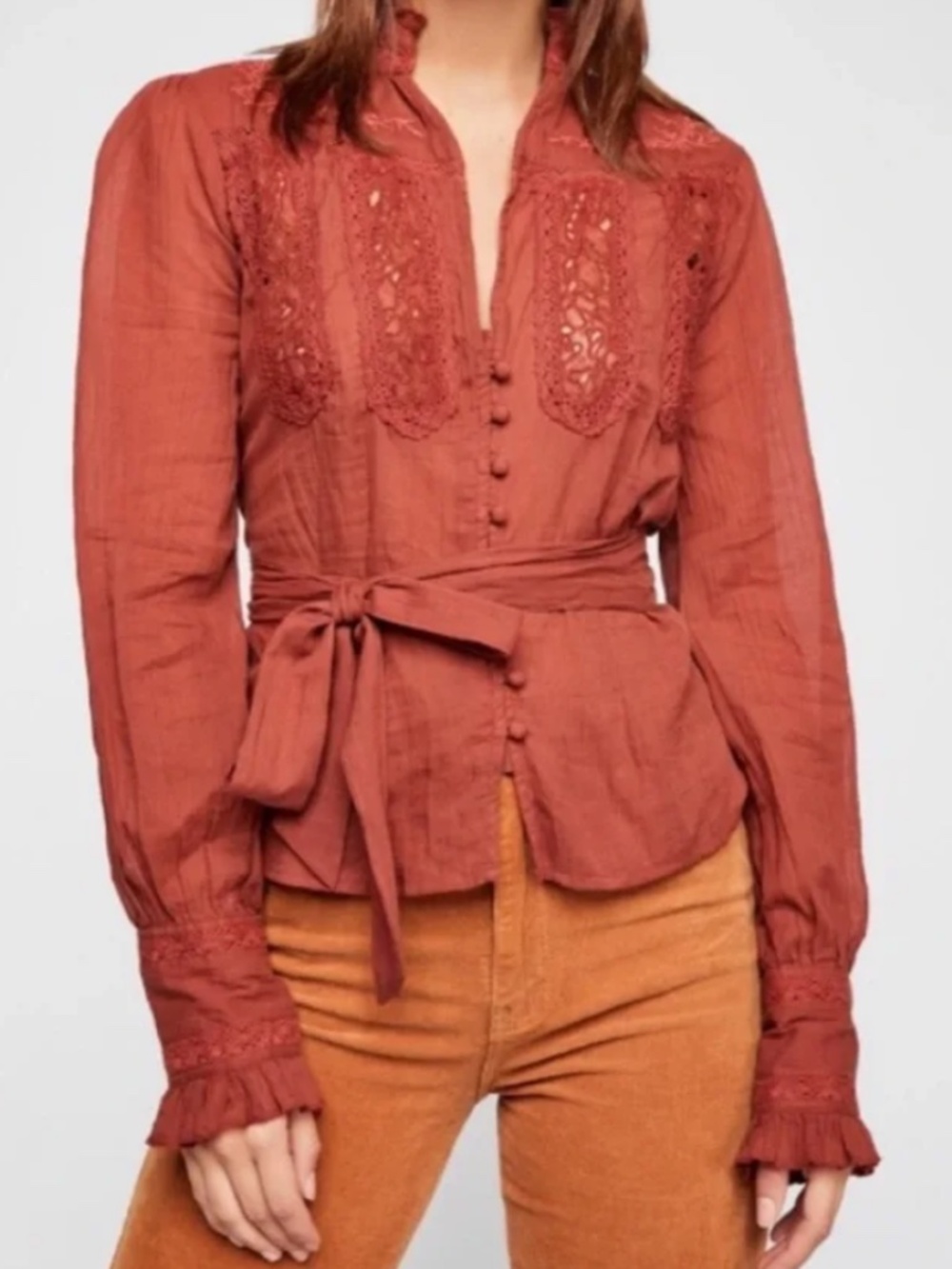 Free People Sweet Memories Lace Tie-Waist Blouse